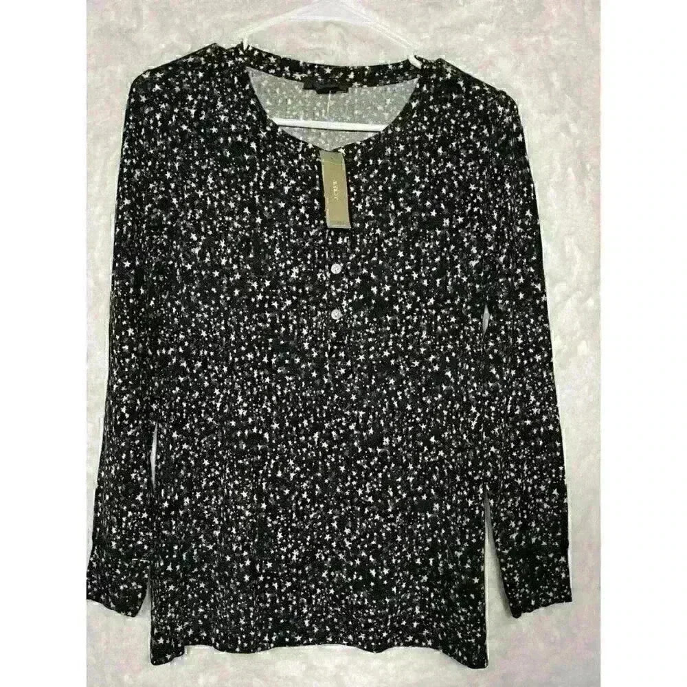 J Crew Reimagined Long Sleeve Black‎ W/Stars Sleepwear Womens  small NWT Camping